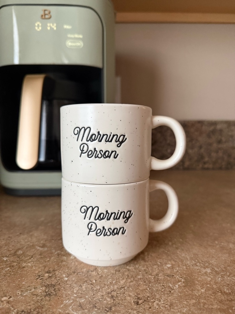 Walgreen Co. Speckled Stackable Ceramic Coffee Mug Set of 2 | Morning Person